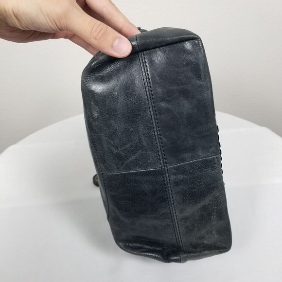 The Sak Y2K 90s Black Leather Zip Top Bohemian Tassle Braid Handle Shoulder Bag - Picture 8 of 12